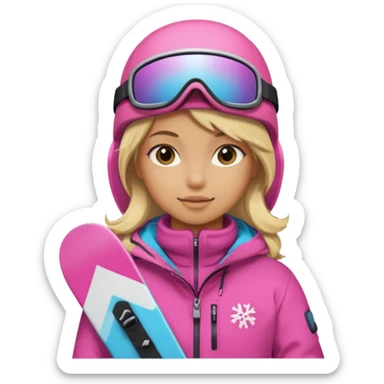 A snowboarder girl in a pink kosume blonde sticker