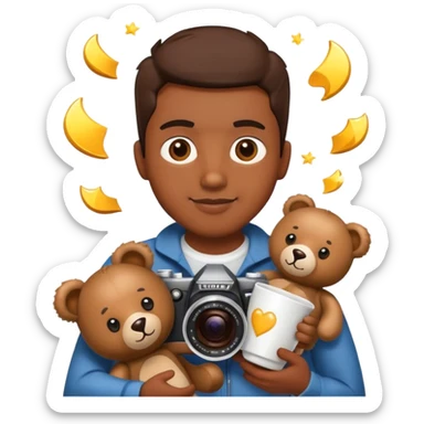 Coffee and Teddy bear surrounded by camera flashes sticker