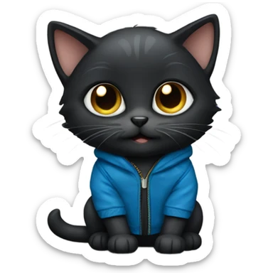 Black kitten with blue jacket sticker