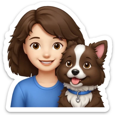 Fluffy dog with a cute little brunette girl sticker