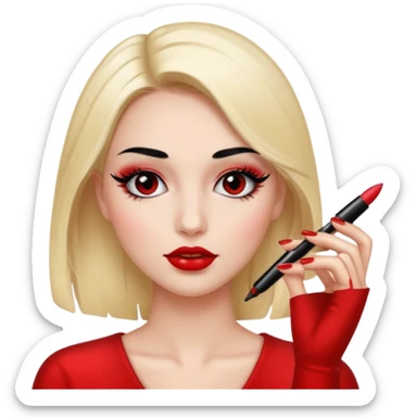 Girl doing make up with glossy nails and eyelashes sticker