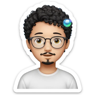 A young boy DEVELOPER WITH A laptop, black curly short hair, wearing glasses, a thin goatee, his skin is asian

Add the word "PIF" floating around him sticker