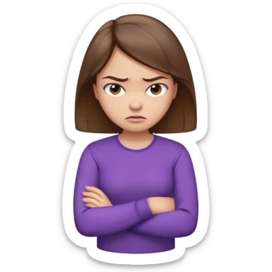 Angry Pouty girl with squinted eyes folding arms in a purple longsleeve shirt she has fair skin and brown hair sticker