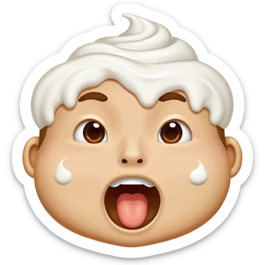 face with whipped cream on cheeks and nose, mouth open in surprise sticker