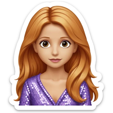 Sarah Michelle Gellar with long reddish blonde hair, lavender sequin outfit sticker