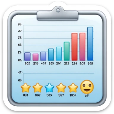 ios style emoji for report sheet consisting graph/ charts with sparkle around the report  sticker