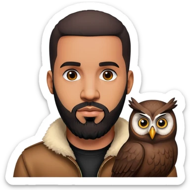 Drake rapper with beard and OVO owl logo sticker