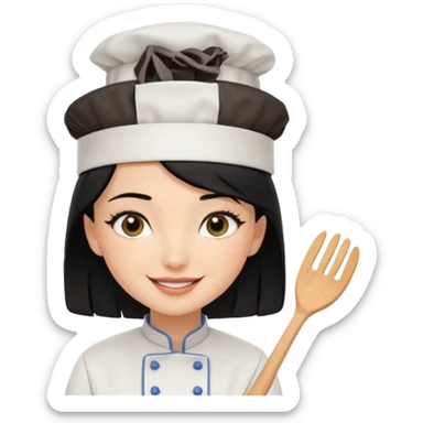Create a cute girl, black hair, Middle Eastern with lashes  chef🧑‍🍳 emoji sticker