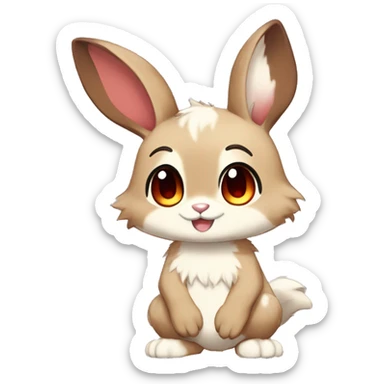 Cute, Chibi, Kemono-style, Anthro, Fur-Sona, Dark-Brown, Normal-type-Ground-type Tan-Rabbit-Fakémon with Dark-Red eyes, beige belly, beige paws, beige feet, beige freckles, full body sticker