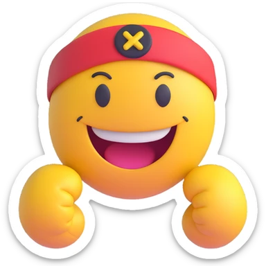 3D smiley emoji, round shape, wearing wrestling headband, sporty face sticker