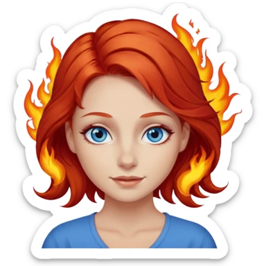 A girl with flaming red hair and intense blue eyes. Delicate dark circles under her eyes give her a slightly tired look, and her smile belies any fatigue. sticker