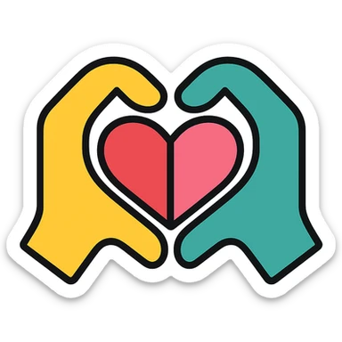 two hands each with half a heart, forming a heart icon with color outlines sticker