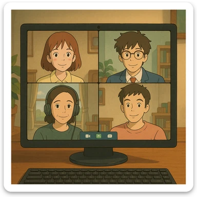 virtual zoom meeting video conference on a computer screen sticker