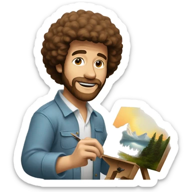 bob ross painting a picture sticker