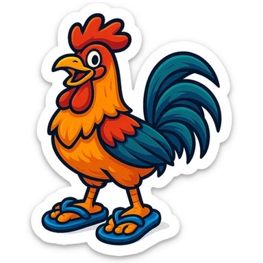 vibrant-toon style a rooster wearing flip-flops sticker
