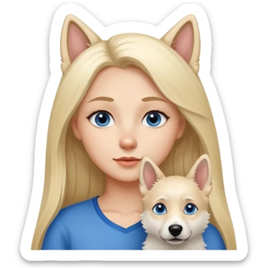 Skandinavian Lady with Long Hair ist in Love with her short fur White Shepard and the Dog has dark eyes sticker