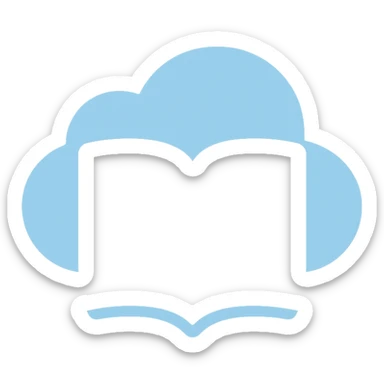 open thick white book made of cloud, flat color icon style sticker
