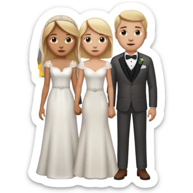 A Blonde girl with light brown skin in wedding dress with  a white man next too her with a suit on and brown hairv sticker
