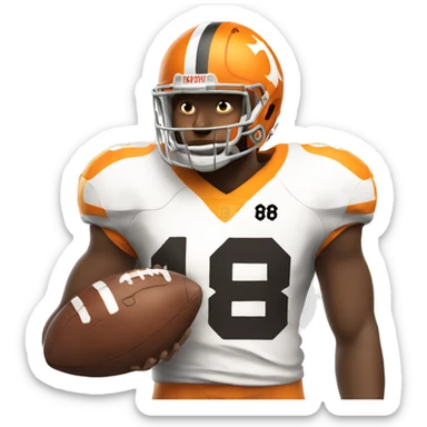 Tennessee volunteers football player holding football with helmet on and jersey with the number eight sticker