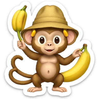 monkey with banana and wearing hat sticker