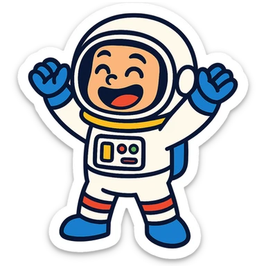 little astroneer with white suit and white helmet, very happy sticker