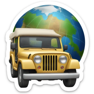 An adventurous jeep on an open road with the globe in the background, conveying the idea of ​​freedom and exploration. sticker