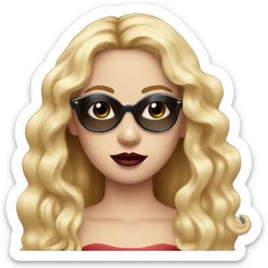 Crown on her head girl long blonde hair blue eyes black sunglasses that cover her eyes and cherry lipstick sticker