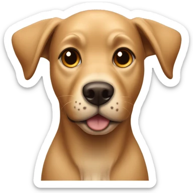 A fawn colored dog with one pointy ear and a floppy ear happy sticker