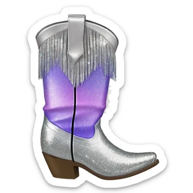 Realistic silver and lavender ombre pair of fashion cowgirl boots with sparkly shiny glitter fringe on them. sticker