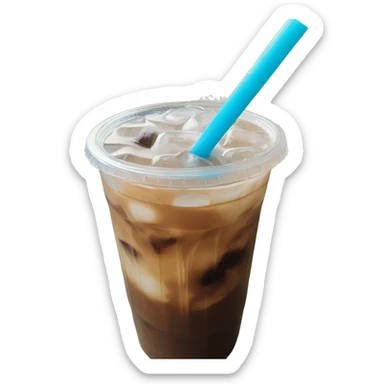 Iced coffee with light blue straw sticker