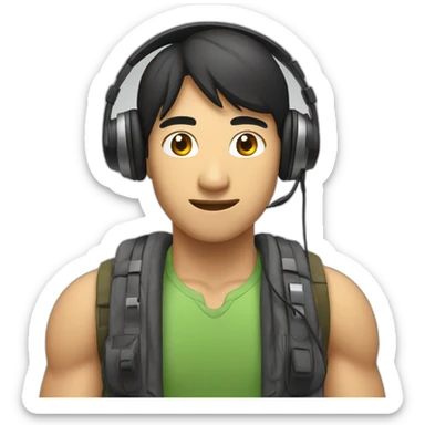 Asian male gamer with headphones sticker