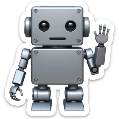 Box robot, square body, tiny arms. sticker