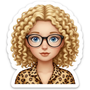 Girl with curly blond hair blue eyes cheetah print glasses  sticker