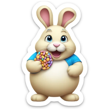 Fat rabbit eating candy sticker