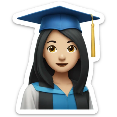 asian girl wearing blue graduation cap with long black hair sticker