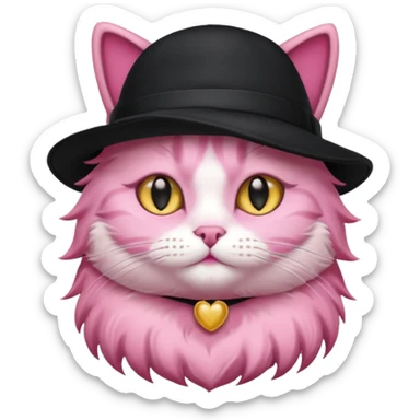 Pink cat wearing black hat sticker