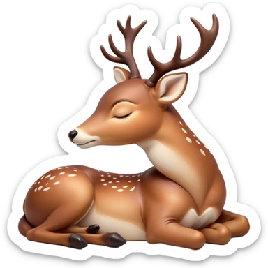 Meme-Worthy Cute Sleeping Deer Portrait Emoji, Head resting peacefully with a contented smile, showcasing a delicate, slender build and a luxuriously soft coat, eyes shut in a serene, restful nap, Simplified yet hilariously adorable features, highly detailed, glowing with a soft, drowsy light, high shine, relaxed and utterly lovable, stylized with an air of playful laziness, bright and heartwarming, soft glowing outline, capturing the essence of a comically sleepy deer, so meme-worthy it feels like it could instantly become the next viral sensation of adorable woodland slumber! sticker