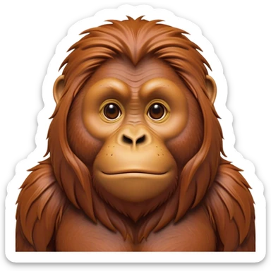 Cinematic Noble Orangutan Portrait Emoji, Poised and regal, with a robust, thoughtful build and deep, soulful eyes framed by rich, textured fur, Simplified yet sharp and sophisticated features, highly detailed, glowing with a soft, earthy glow, high shine, intelligent and contemplative, stylized with an air of ancient wisdom, focused and commanding, soft glowing outline, capturing the essence of a watchful and confident guardian that appears ready to step out of the screen with timeless authority! sticker