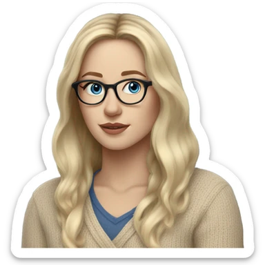 Side profile Blonde balayage long hair white women beige sweater blue eyes wearing glasses  sticker