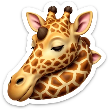 Meme-Worthy Cute Sleeping Giraffe Portrait Emoji, Head resting peacefully with a contented smile, showcasing a slender, elegant build and a luxuriously soft, patterned Fur, eyes shut in a serene, restful nap, Simplified yet hilariously adorable features, highly detailed, glowing with a soft, drowsy light, high shine, relaxed and utterly lovable, stylized with an air of playful laziness, bright and heartwarming, soft glowing outline, capturing the essence of a comically sleepy giraffe, so meme-worthy it feels like it could instantly become the next viral sensation of adorable slumber! sticker