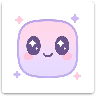 girly emote with sparkly eyes and a cute smile, pastel colors, kawaii style sticker