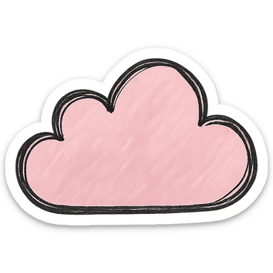 hand drawn outlined icon of a pink cloud, no fill, transparent background, thick lines sticker