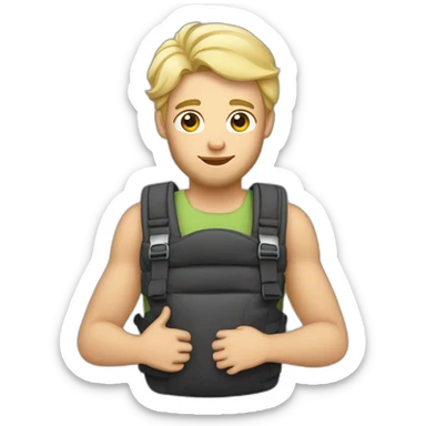 Blonde man wearing a baby in a baby carrier with broad shoulders and short scruffy hair sticker