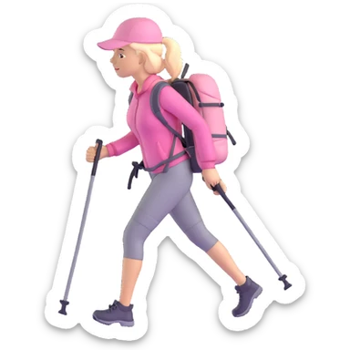 woman hiking wearing light pink clothes sticker