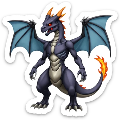 Shiny Horned Badass Edgy Dark Evil Spectral Dusky Spooky Skeletal Cool Hot Stylish Handsome Duskull-Darkrai-Charizard-Genesect-Fakémon-fusion (full body) sticker