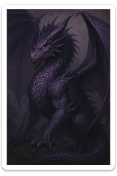 a violet dragon, fantasy style, detailed scales, wings, and a fierce expression sticker