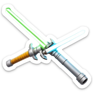 Clash of Clans aesthetic: Cinematic heroic Star Wars light sabre Emoji, rendered in a 3D vector-style similar to standard emojis with minimal shading and bold, simplified shapes. A compact, vibrant energy blade with a neon-hued, glowing edge . Stylized with a touch of interstellar elegance and a soft glowing outline, capturing the essence of a legendary energy blade with a friendly, playful manner! sticker