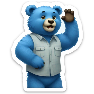Blue fuzzy bear wearing a button up shirt waving  sticker