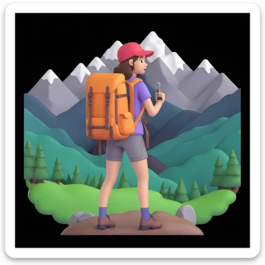 portrait of girl back packing mountains in background, close up pose sticker