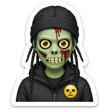 a zombie emoji with black dreads and a black nike jacket and black nike ski mask on his head sticker